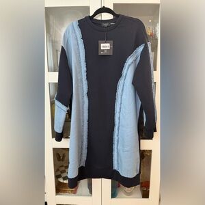 Aleeza Paris Navy Sweatshirt Dress with Denim Paneling